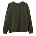 A merino and tencel fleece crewneck sweatshirt in olive green, shown flat against a plain white background.