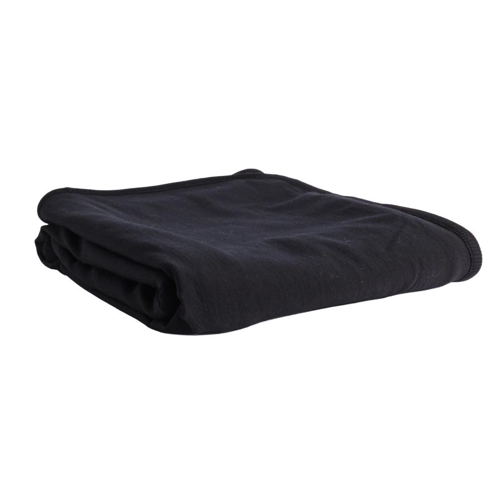 Black merino fleece and tencel blanket on a white background
