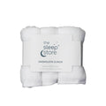 Pack of three white washcloths with 'The Sleep Store' branding on a white background