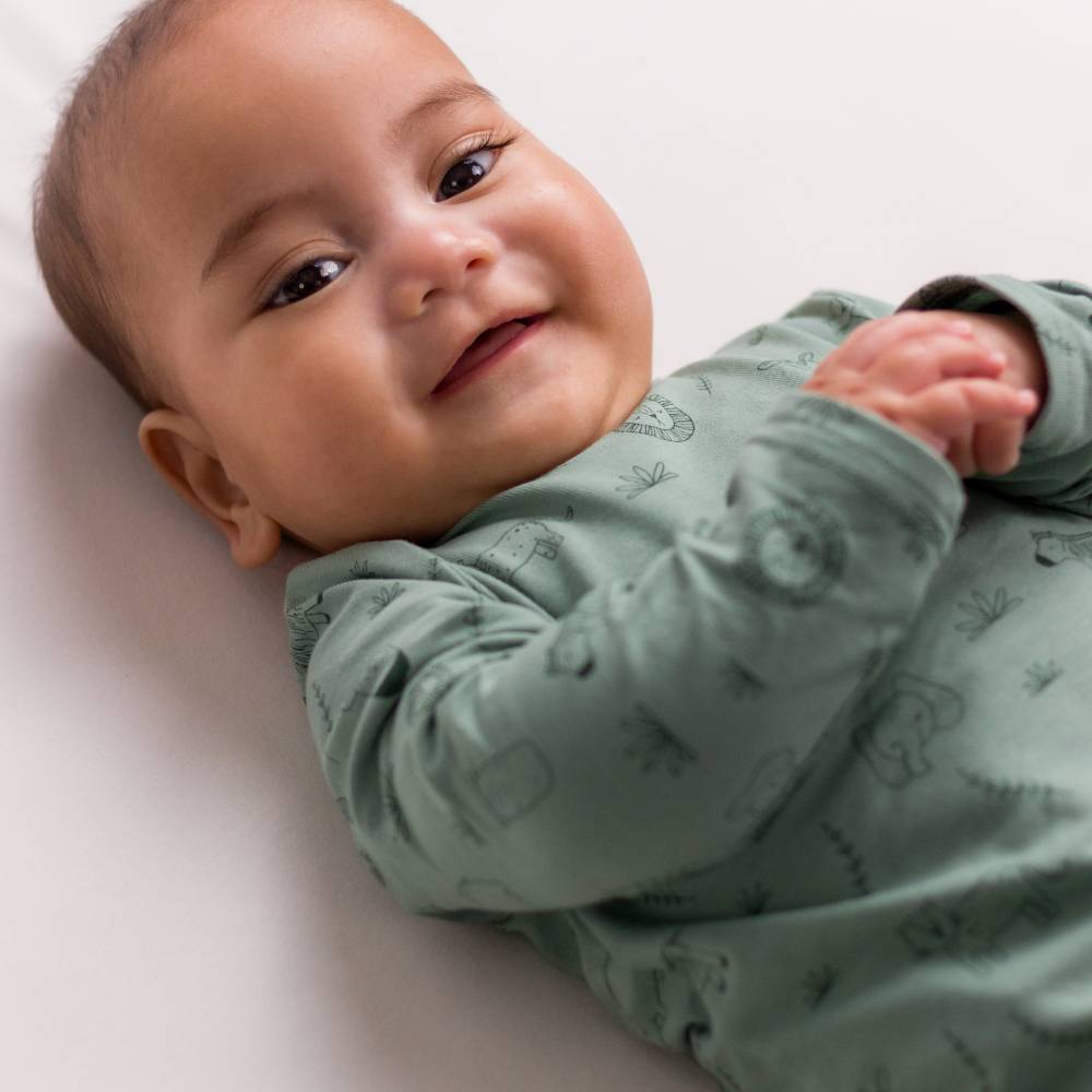 Organic Cotton Long Sleeve Bodysuit - Fern Safari