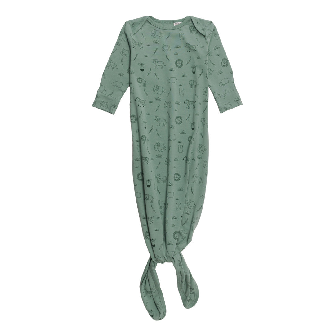 Cotton Knotted Gown in green safari print on a white background
