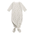 Cotton Knotted Gown in white with leaves print on a white background