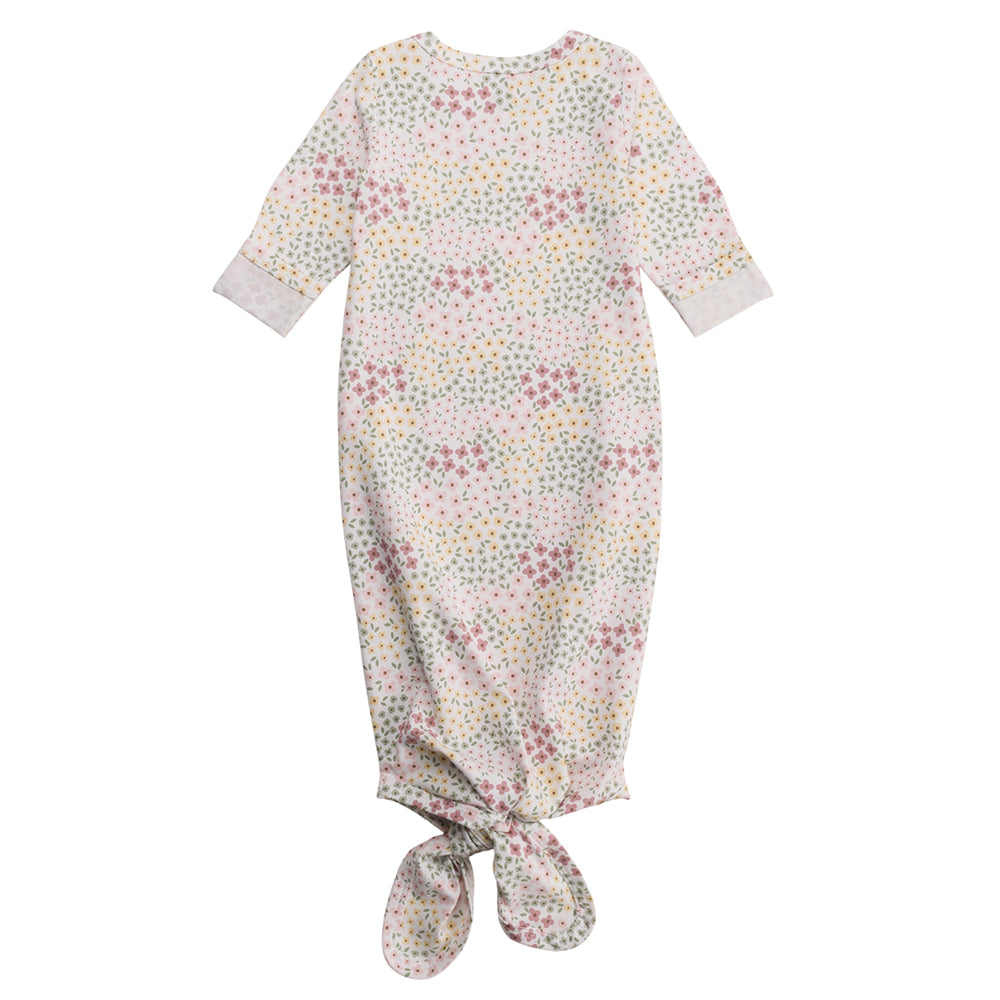 Organic Cotton Knotted Gown - Pink Bea Floral