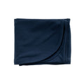 A Navy baby swaddle wrap on a white background. 
