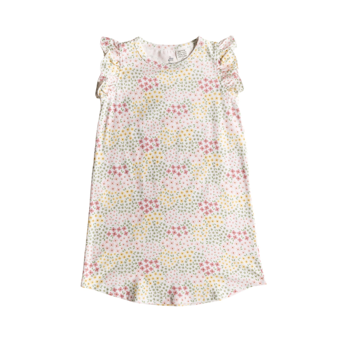 Pink bea floral print cotton summer nightie on a white background