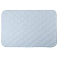 A light blue colour quilted blanket on a white background. 