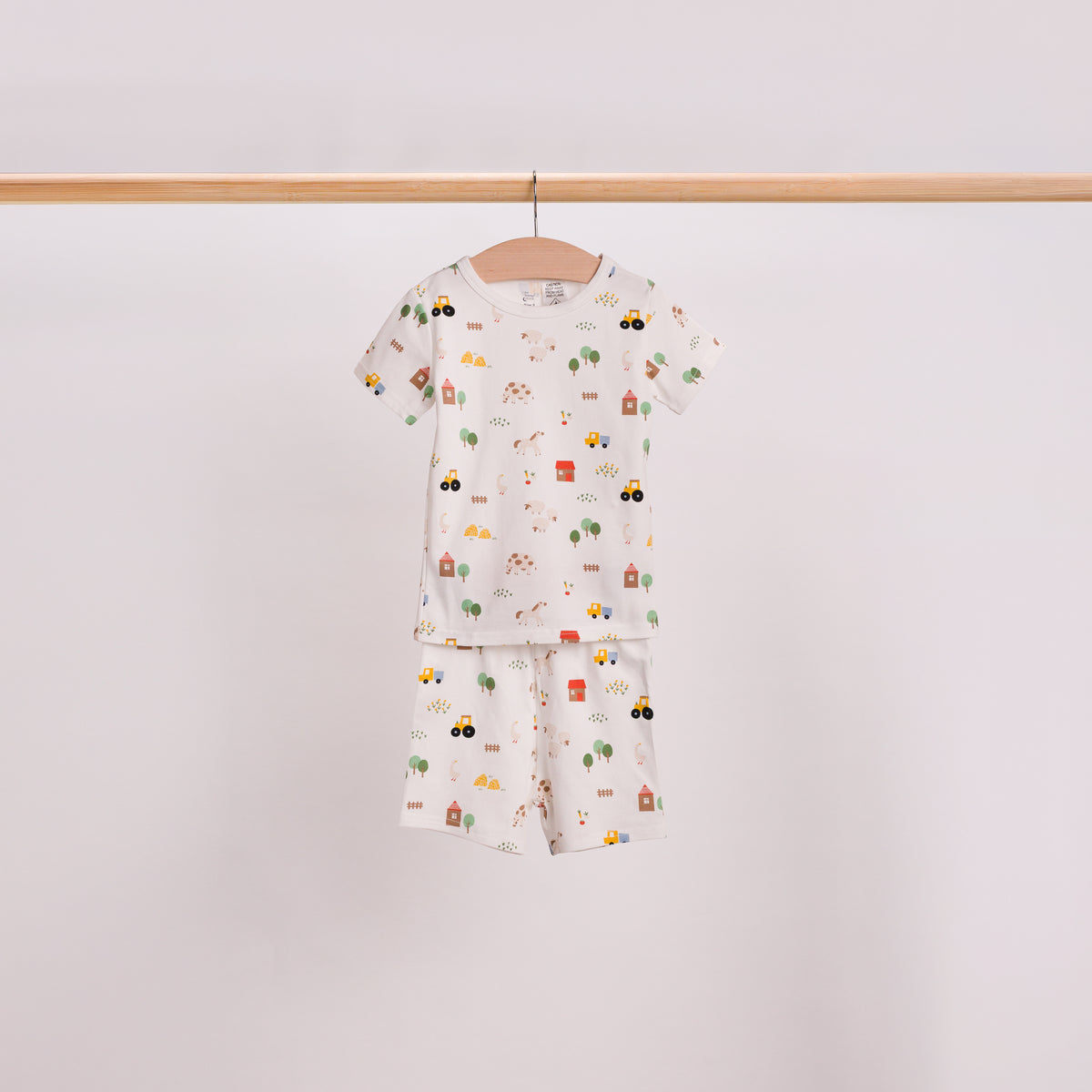 Hanging shot of Summer PJs in Farmyard. 