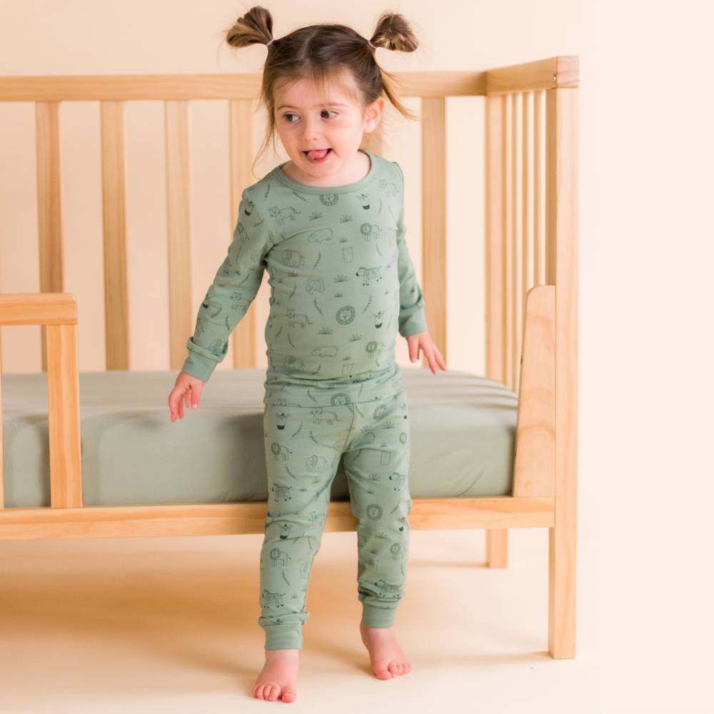 Organic Cotton Long Sleeve Pyjamas - Fern Safari