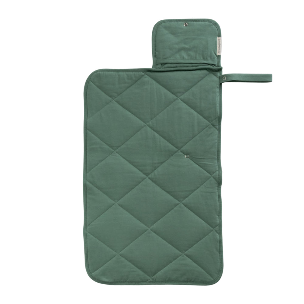 A Fern Green quilted change mat opened out flat on a white background. 