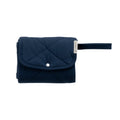 A folded Navy Blue quilted change mat on a white background. 