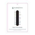 Room thermometer with temperature scale and 'The Sleep Store' branding on a white background