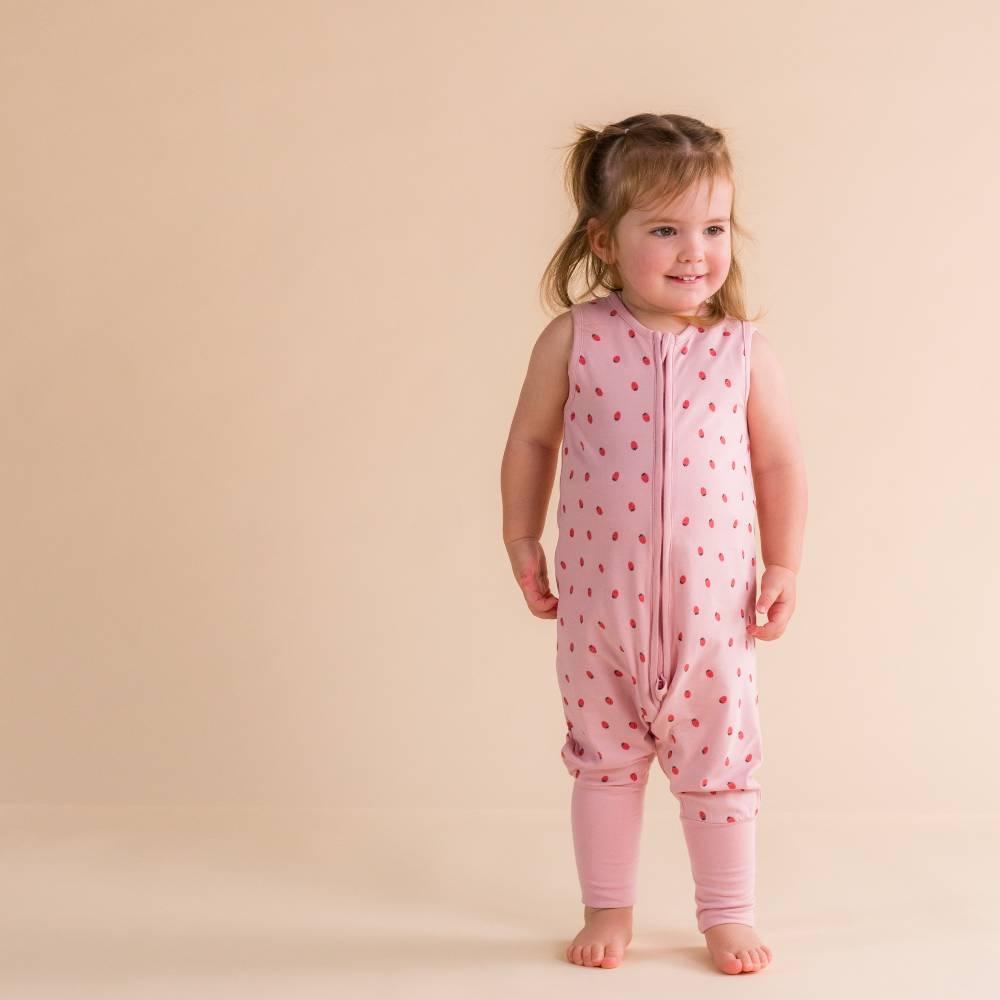 0.2 tog Organic Cotton Sleeping Suit - Blush Strawberries