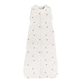 White organic cotton baby sleeping bag with bee print on a white background
