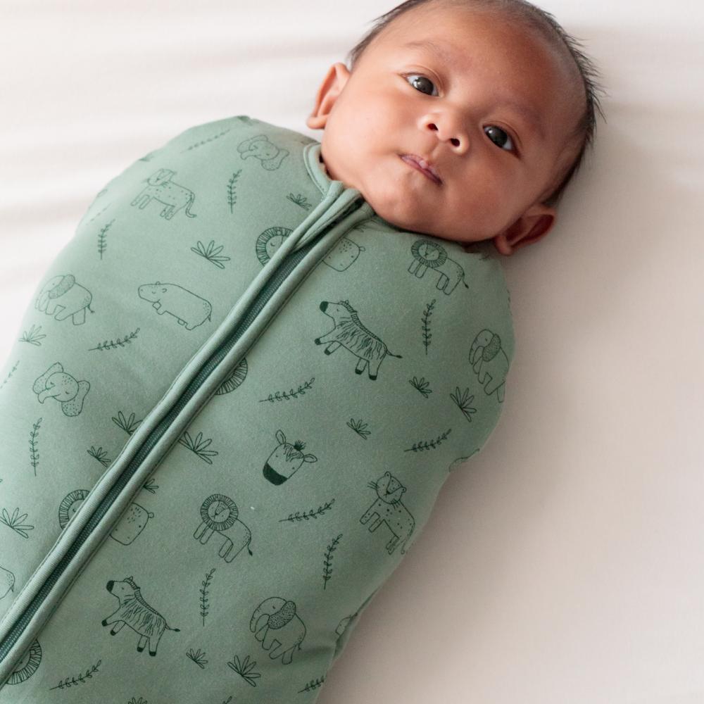 3.0 tog Organic Cotton Transition Swaddle Bag - Fern Safari