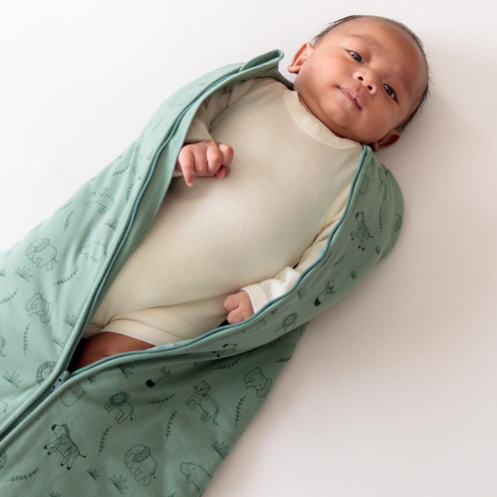 3.0 tog Organic Cotton Transition Swaddle Bag - Fern Safari