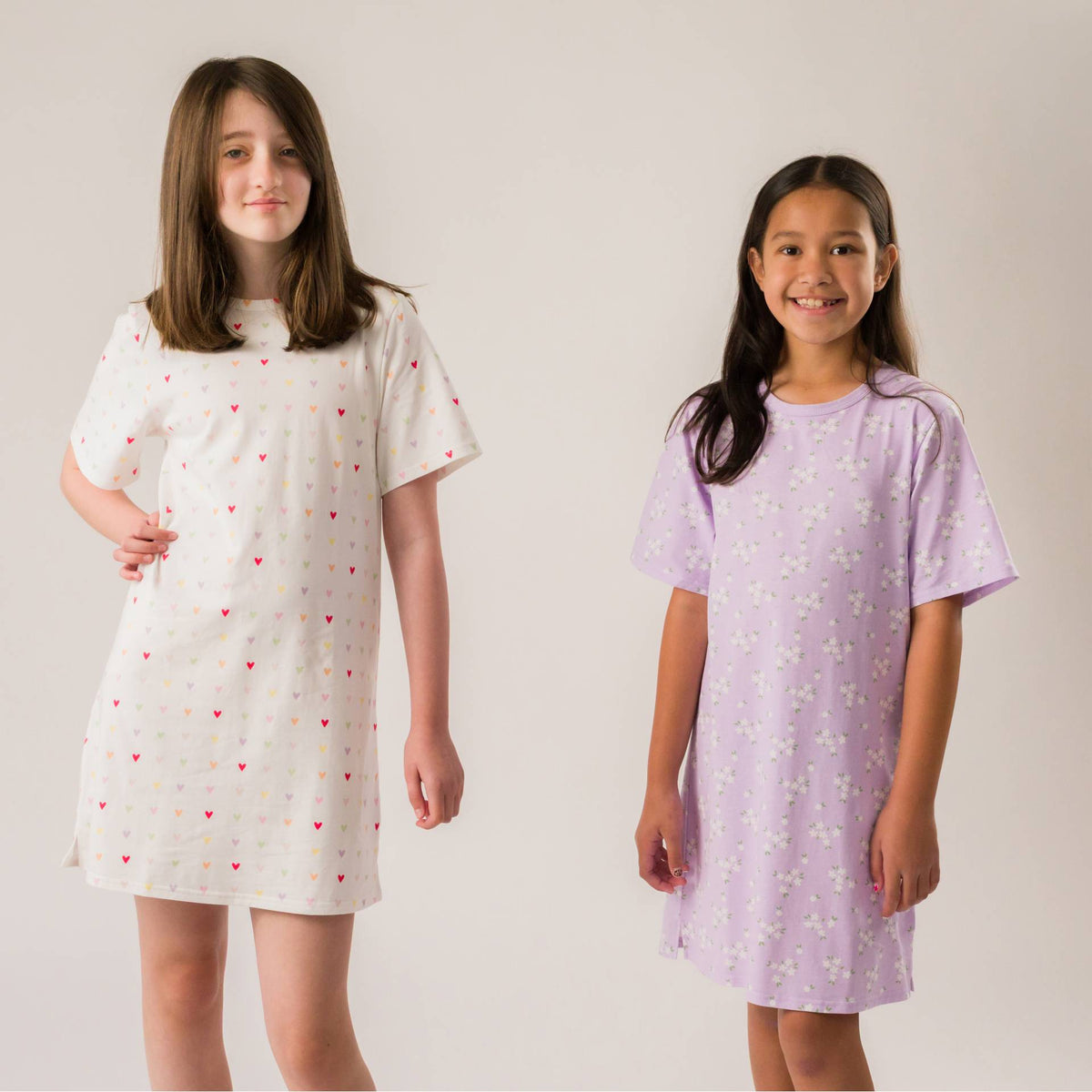 Organic Cotton Summer T-Shirt Nightie - Lilac Daisy