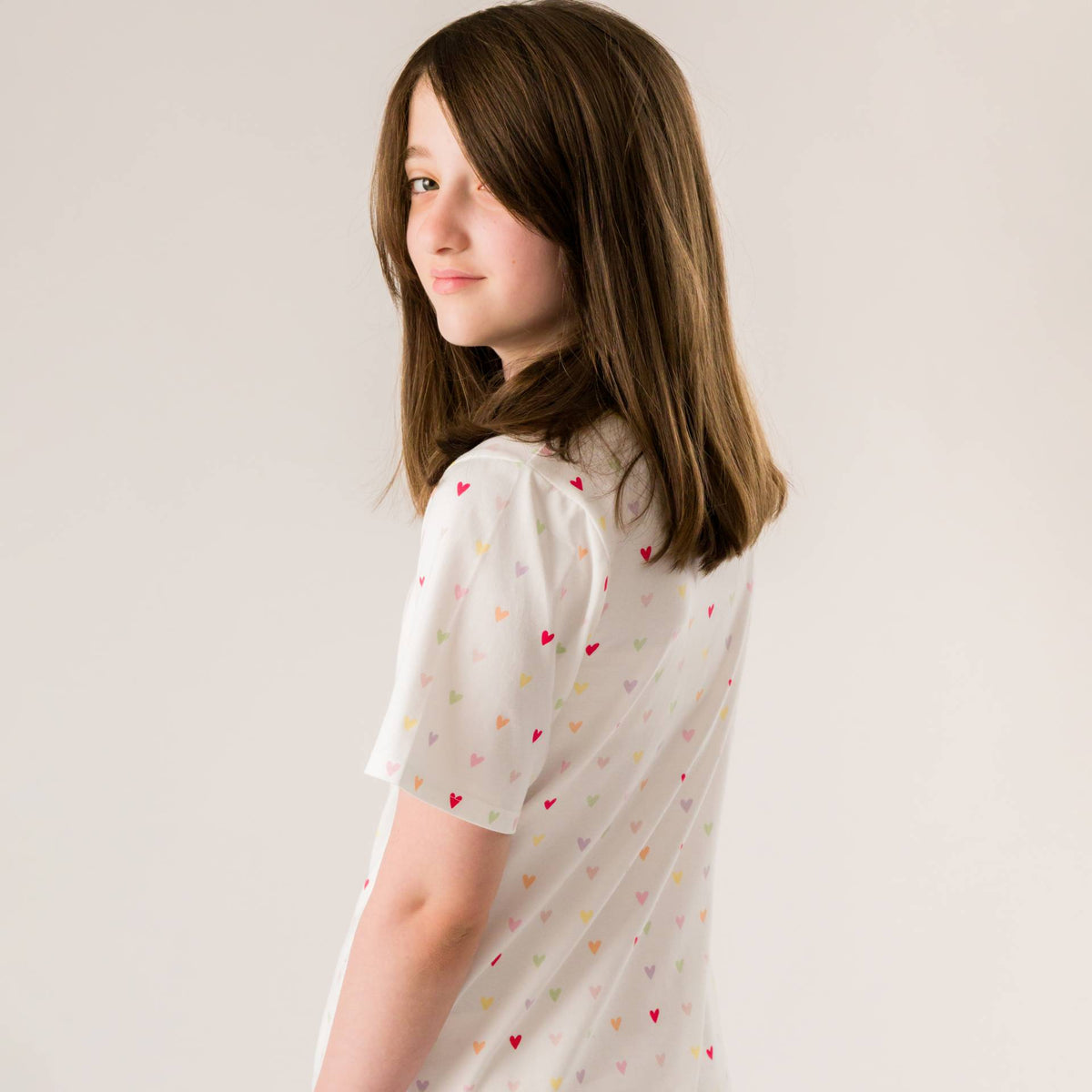Organic Cotton Summer T-Shirt Nightie - Mini Hearts