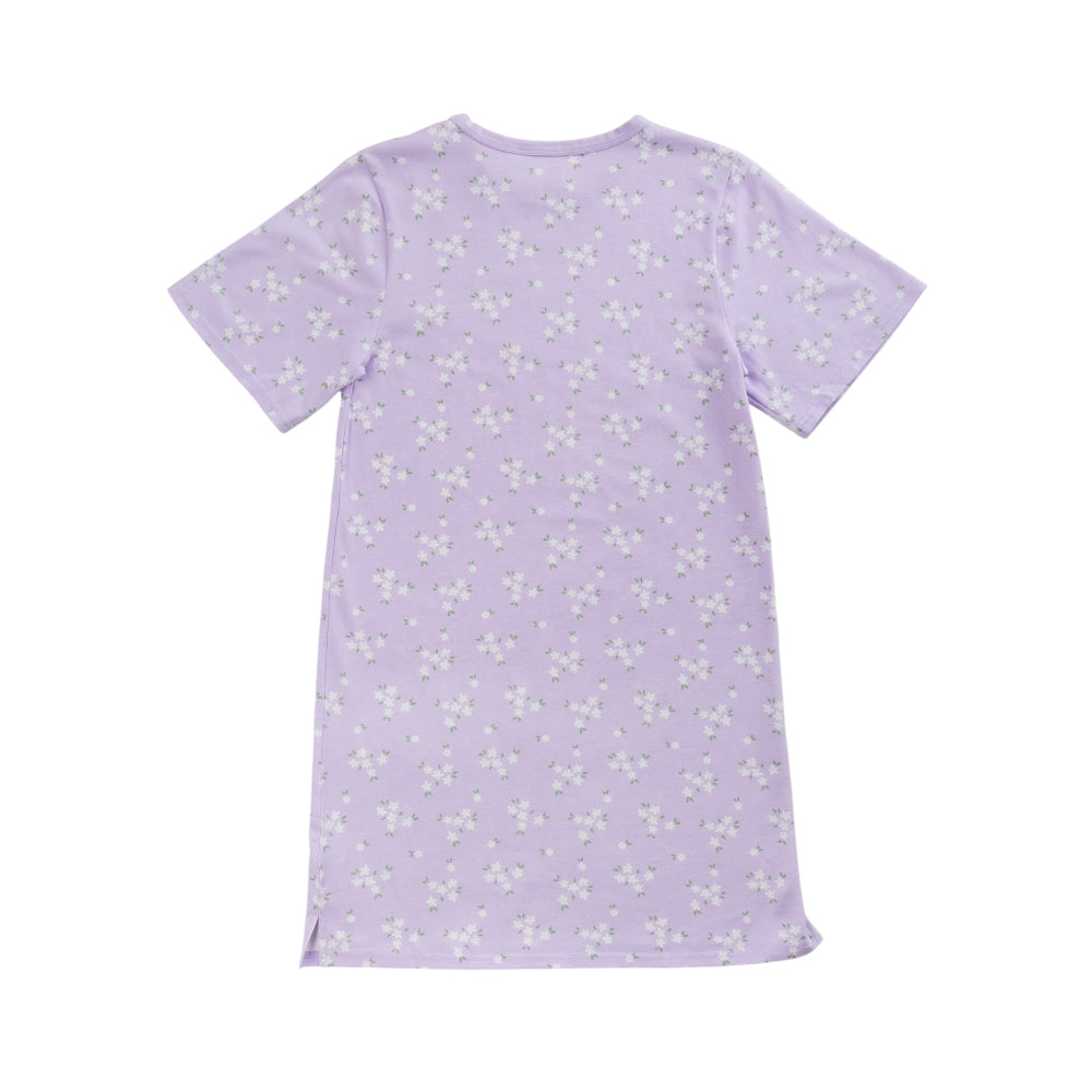 Organic Cotton Summer T-Shirt Nightie - Lilac Daisy