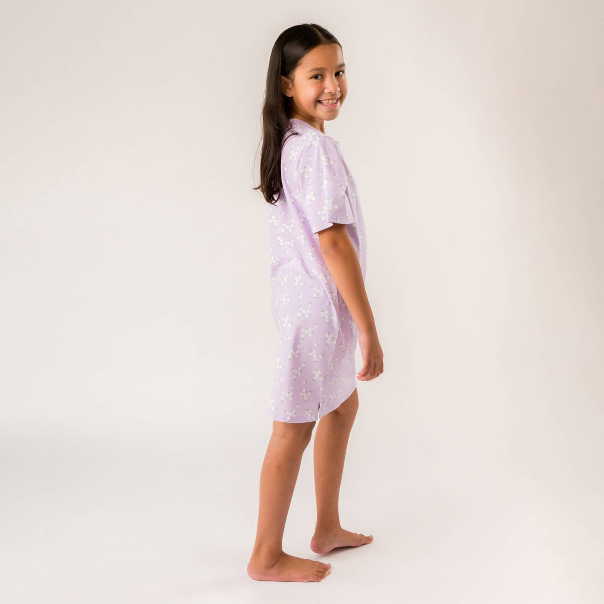 Organic Cotton Summer T-Shirt Nightie - Lilac Daisy