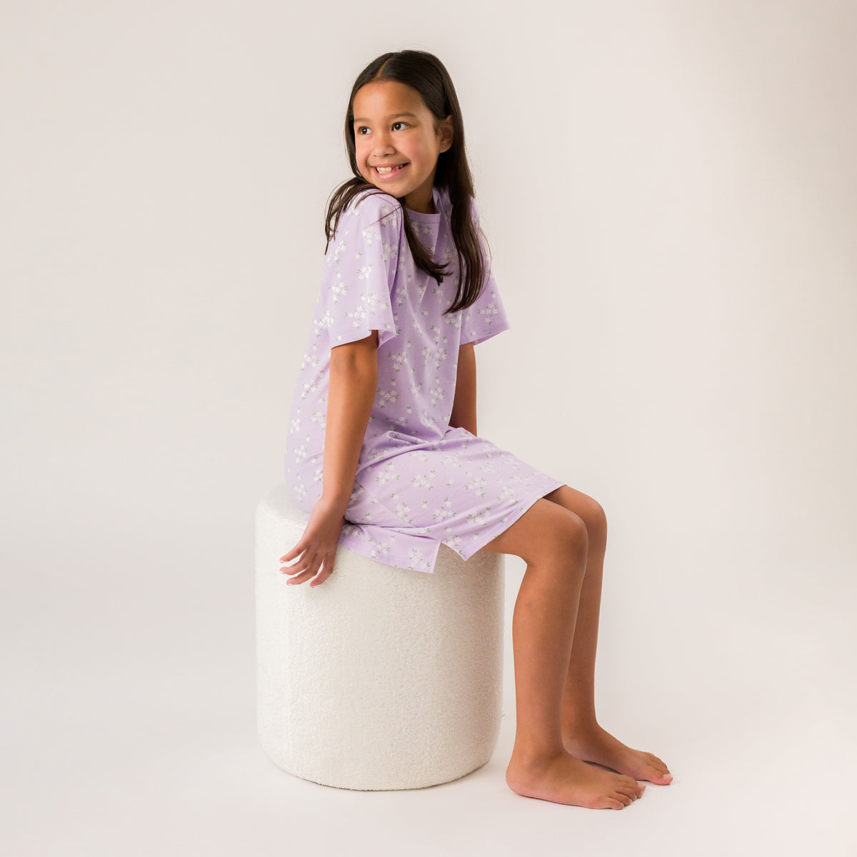 Organic Cotton Summer T-Shirt Nightie - Lilac Daisy
