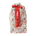 A Santa Sack with an all over christmas theme print on a white background. 