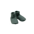 Pair of green baby booties on a white background
