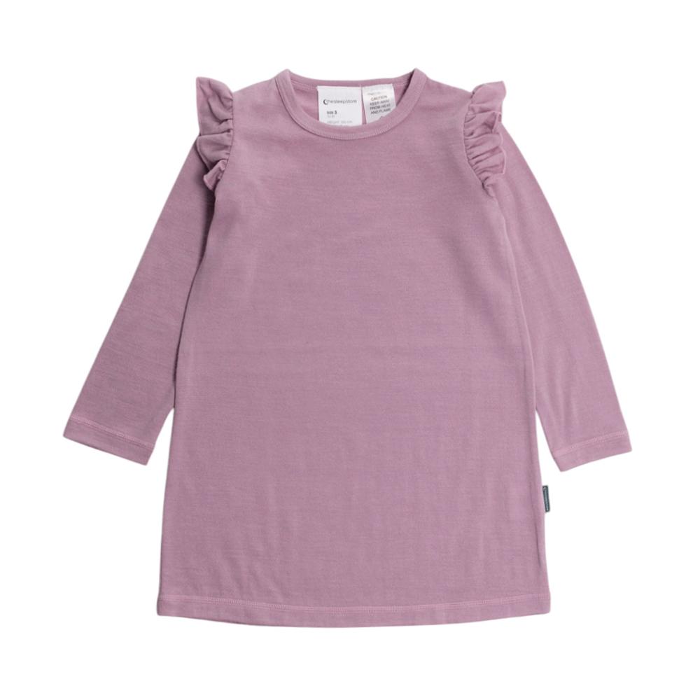 Pink merino nightie with ruffled shoulders on a white background