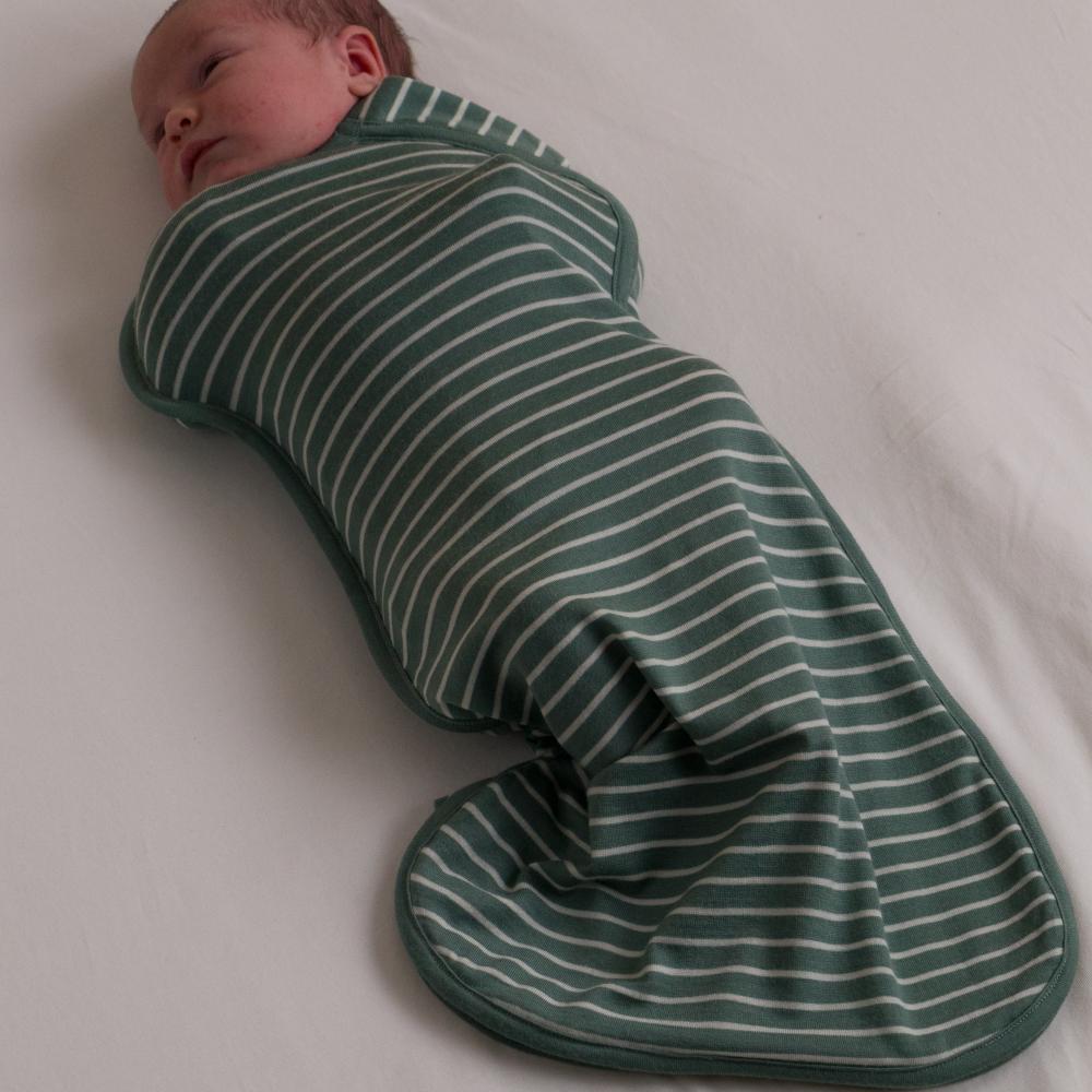 Merino Jersey Zip Swaddle - Thyme Stripe
