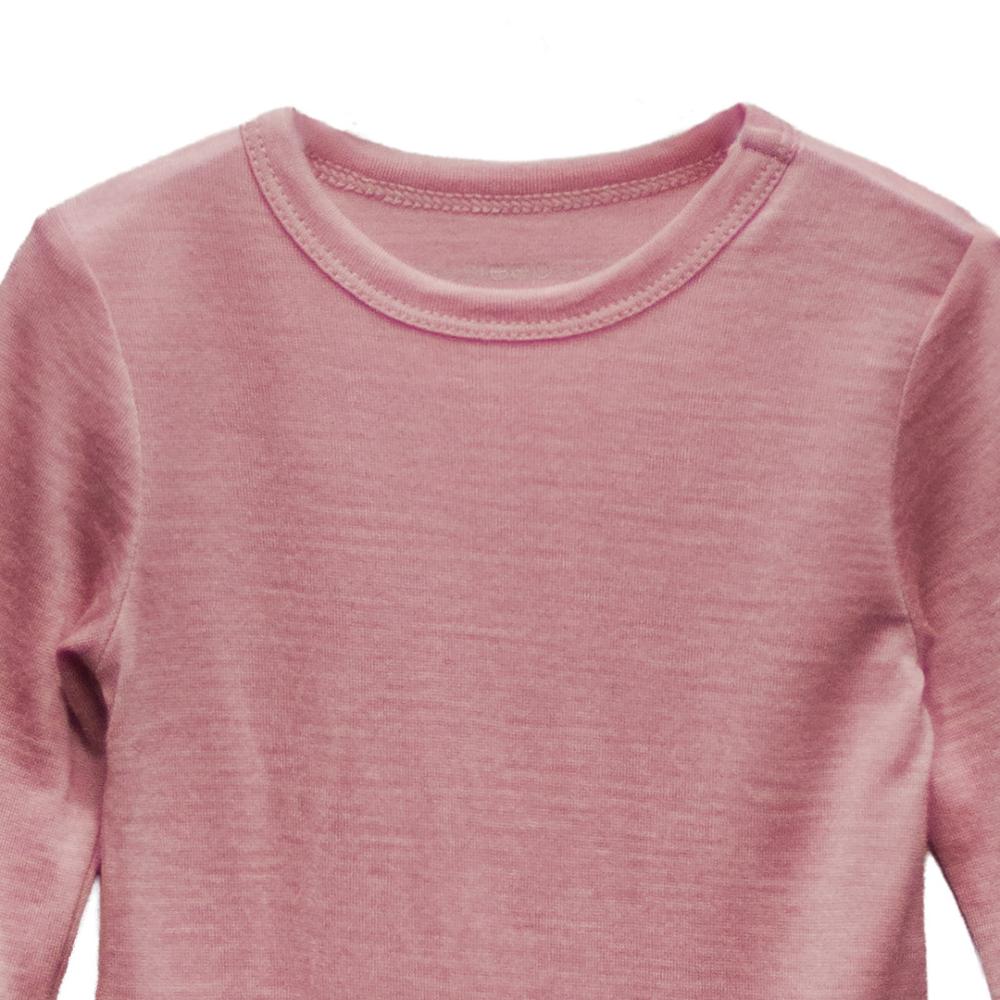 Close-up of a pink long-sleeve bodysuit on a white background
