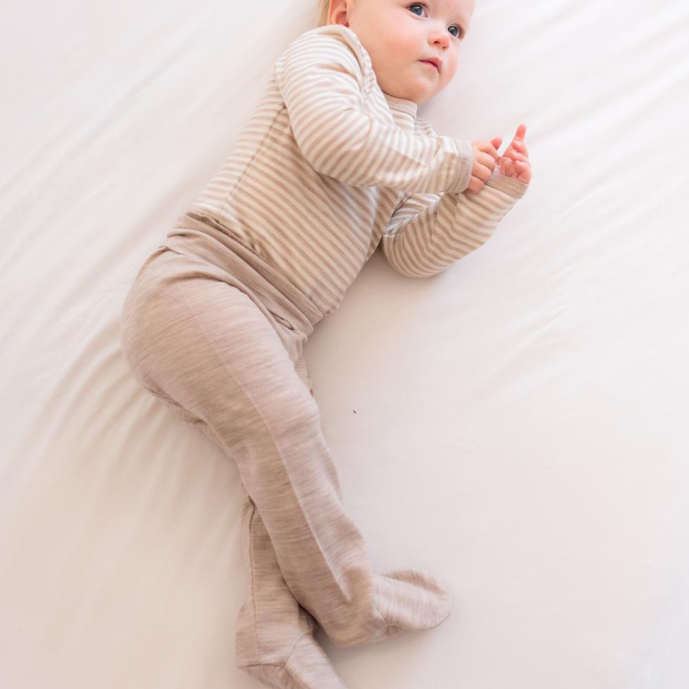 Merino Jersey Long Sleeve Bodysuit - Oat Stripe