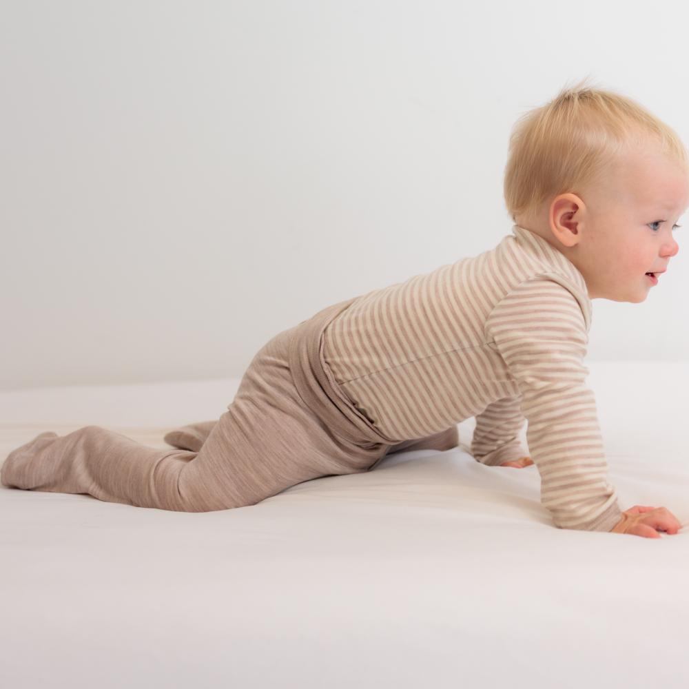 Merino Jersey Long Sleeve Bodysuit - Oat Stripe