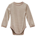 Striped baby bodysuit on a white background in merino wool