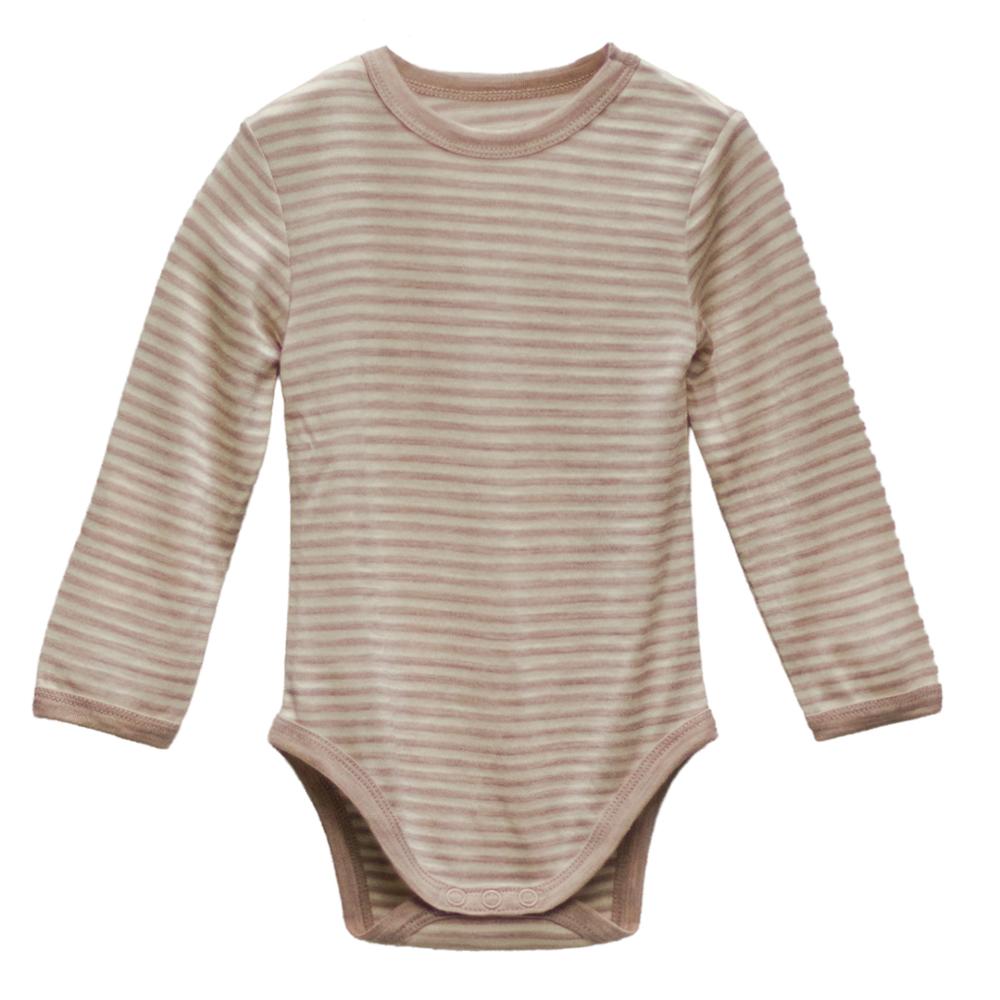 Striped baby bodysuit on a white background in merino wool