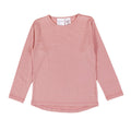 Merino pink children's long-sleeve shirt on a white background