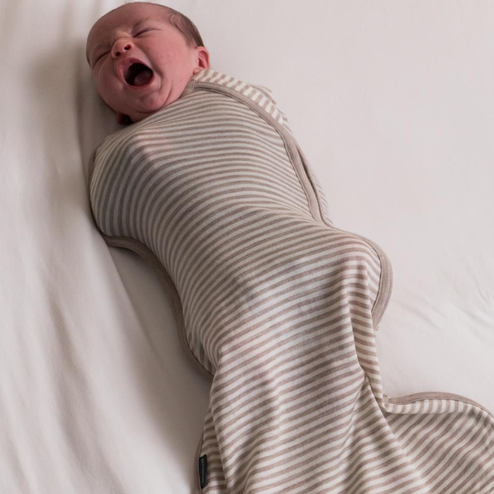 Merino Jersey Zip Swaddle - Oat Stripe