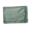 The sleep store merino jersey swaddle blanket in green and white stripe