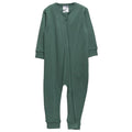 The sleep store green jersey merino zip onesie without feet on a white background