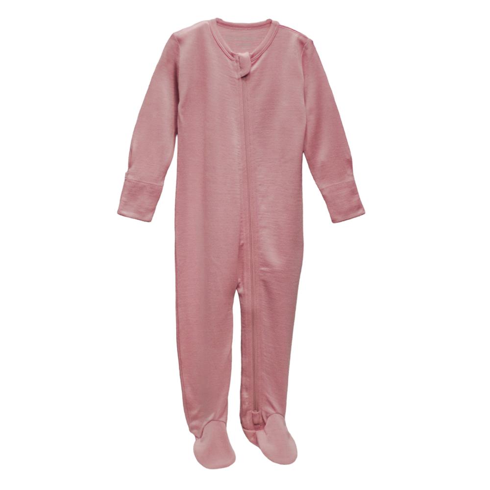 Pink merino footed baby zipsuit by the sleep store