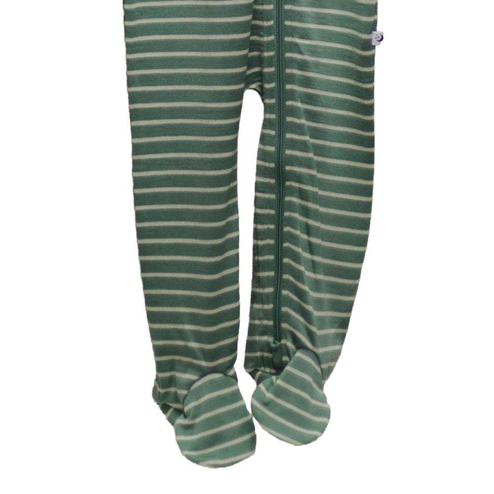 Merino Jersey Footed Zipsuit - Thyme Stripe