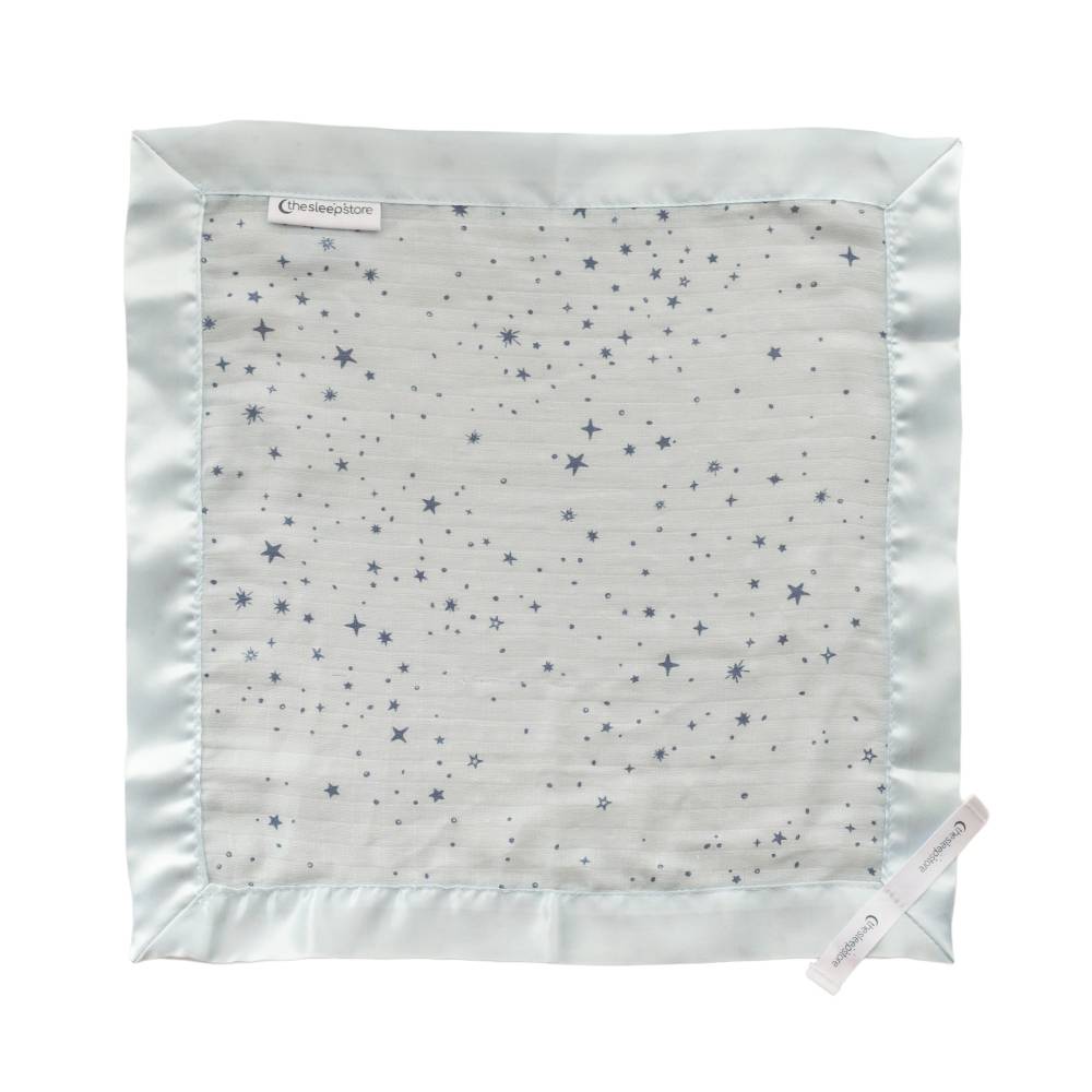 The Sleep Store Cotton muslin comforter with satin edge. White with grey stars.