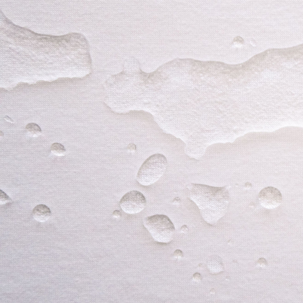 Close-up of water droplets on a textured white surface
