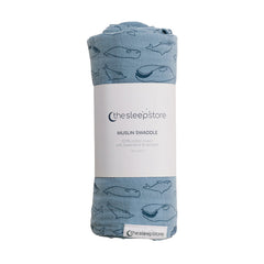 Deluxe Muslin Swaddle - Blue Whales