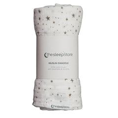 Deluxe Muslin Swaddle - White & Grey Stars