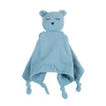Blue bear-shaped comforter in a cotton muslin fabric on a white background