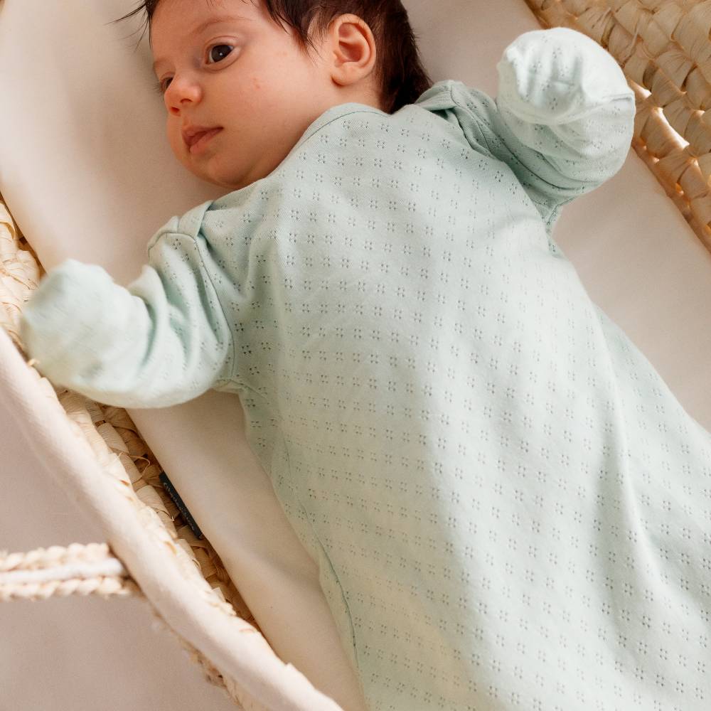 Organic Cotton Pointelle Drawstring Baby Gown - Sage