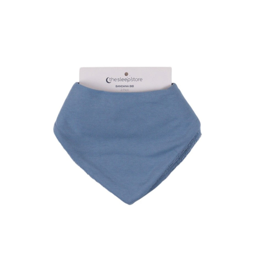 Pair of blue bandana bibs on a white background