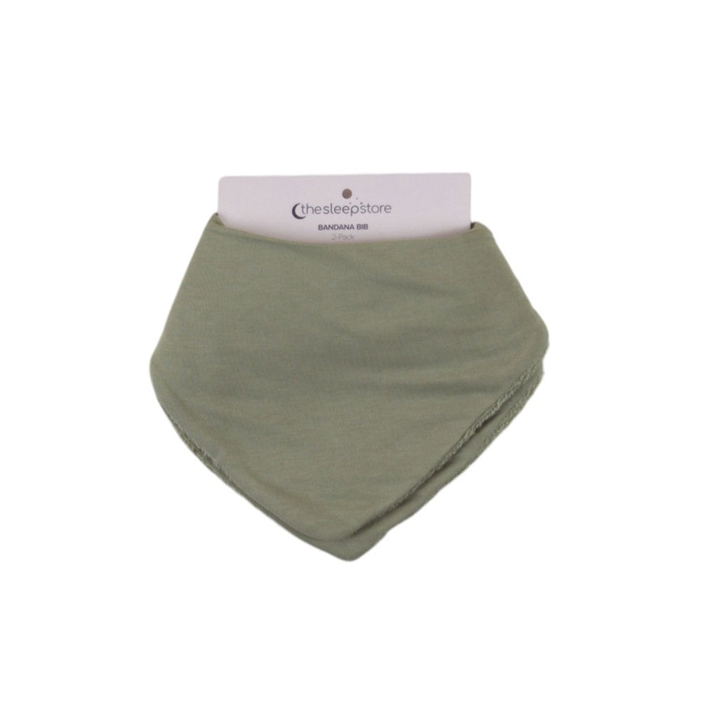 Green bandana bib 2-pack with a brand label on a white background