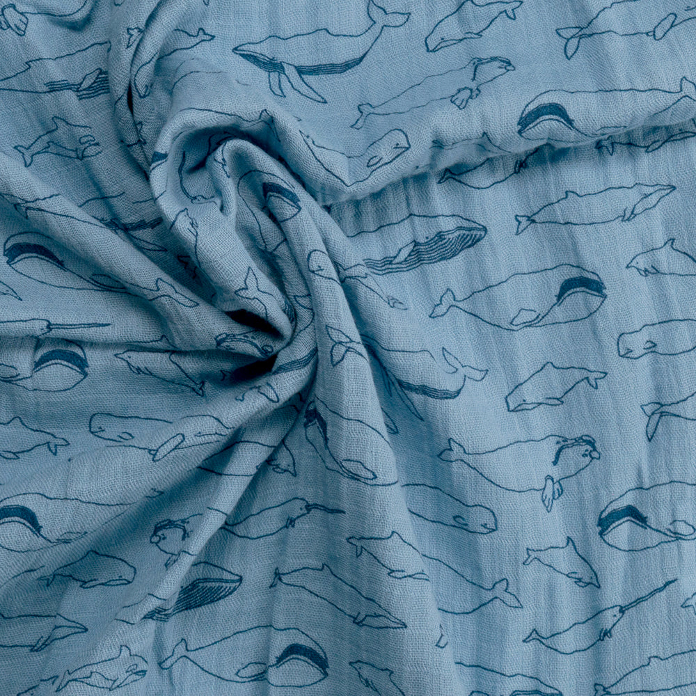 Deluxe Muslin Swaddle 2pk - Blue & Blue Whales