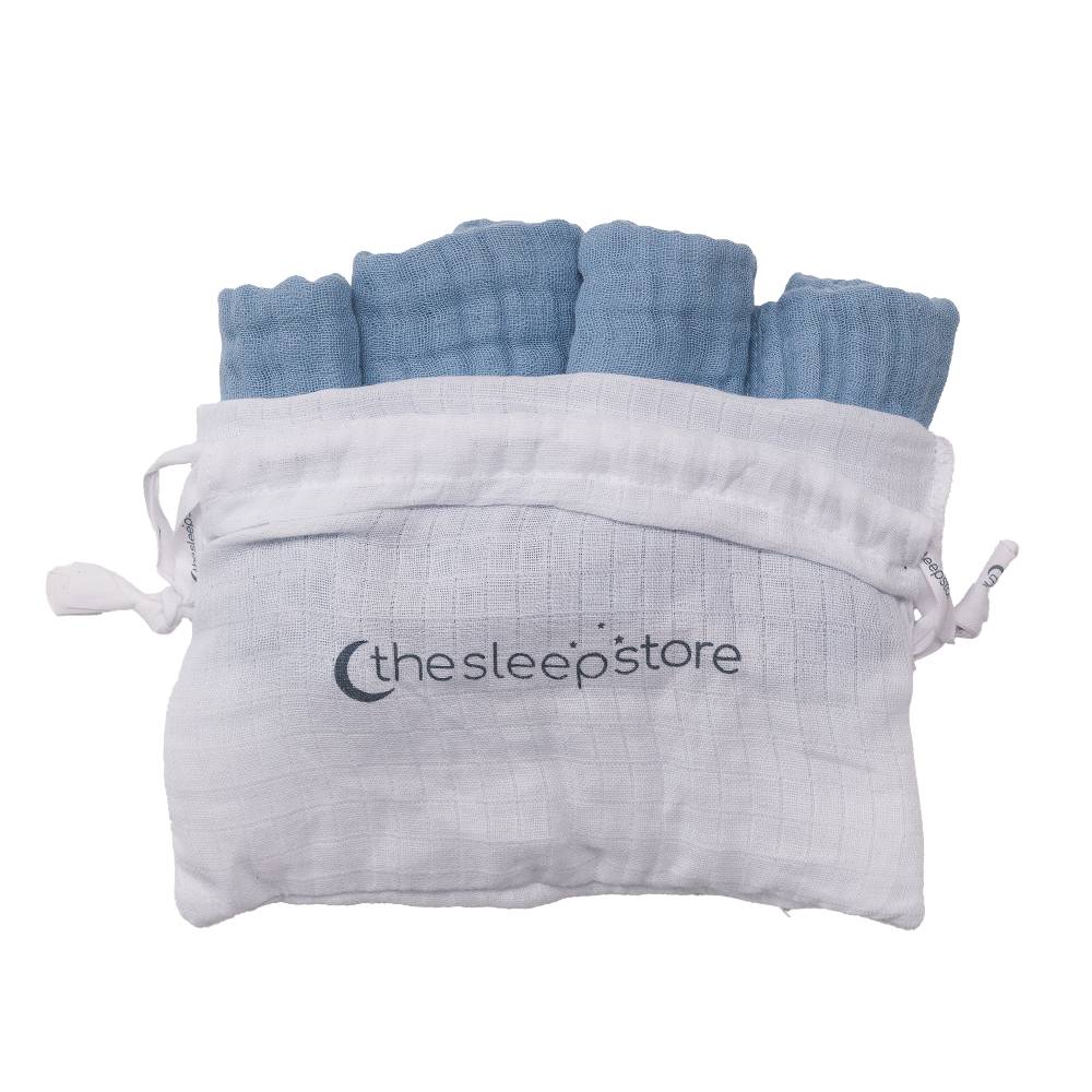 Muslin Face Cloth 4pk - Blue