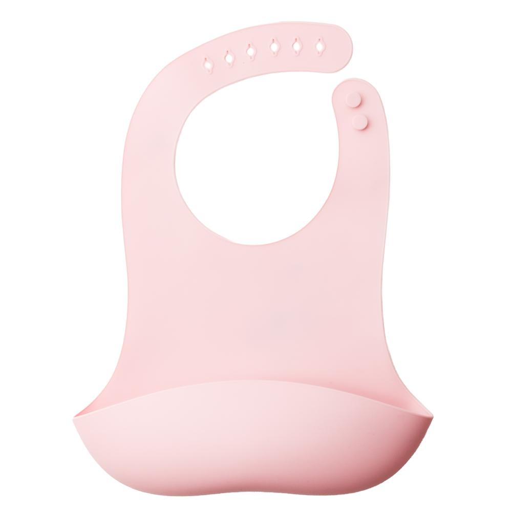 Pink silicone bib on a white background